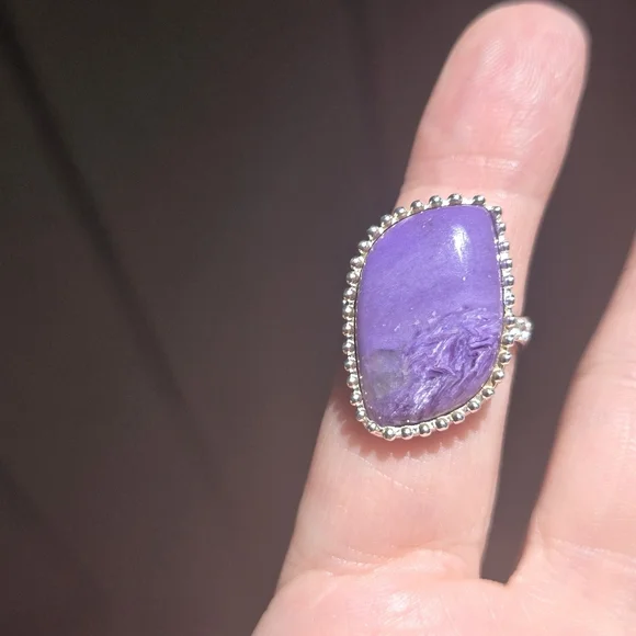 Charoite 14k & topaz GORGEOUS sterling ring sz7.5 - Picture 7 of 10